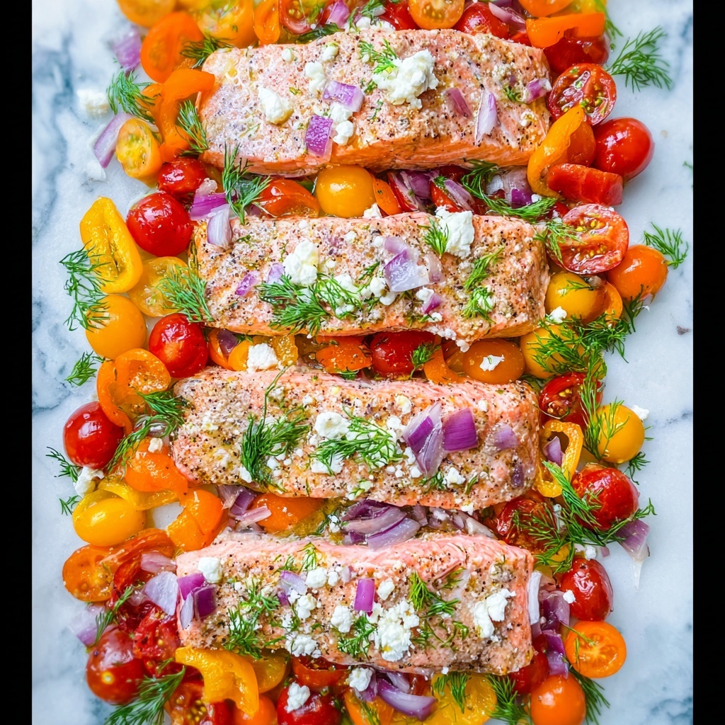 Mediterranean Salmon with Roasted Vegetables and Feta Recipe - Recipe Image