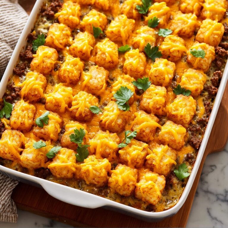 Tater Tot Casserole with Ground Beef, Green Beans, and Cheddar Cheese Recipe