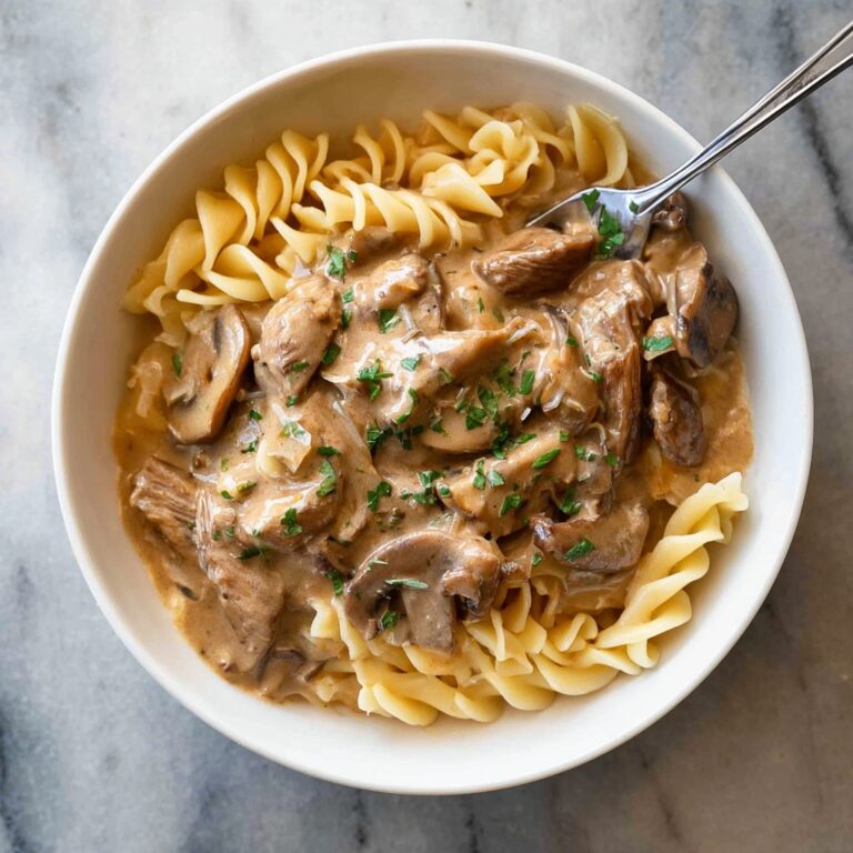 Creamy Beef Stroganoff with Mushrooms and Egg Noodles Recipe