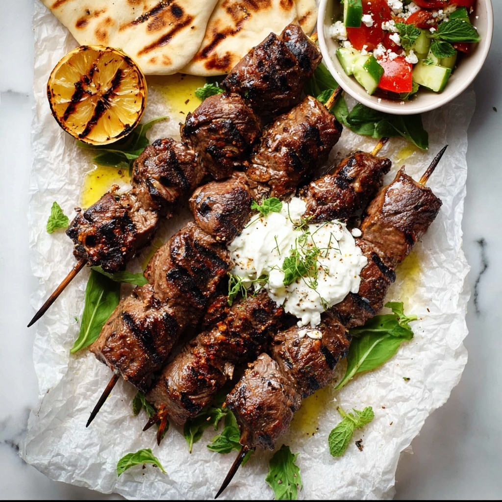 Lamb Souvlaki with Tzatziki and Greek Lemon Rice Recipe - Recipe Image