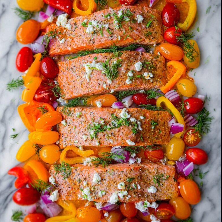 Mediterranean Salmon with Roasted Vegetables and Feta Recipe