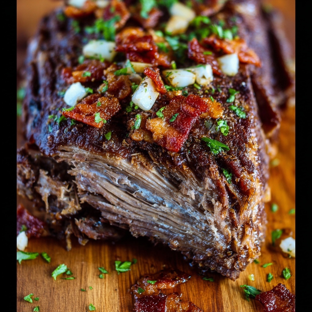 Bacon Blue Cheese Brisket in a Slow Cooker Recipe - Recipe Image
