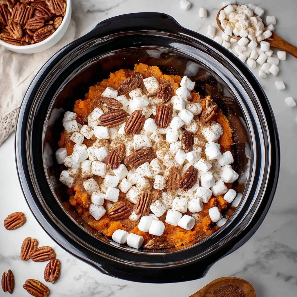 Crockpot Sweet Potato Casserole with Marshmallows and Pecans Recipe - Recipe Image