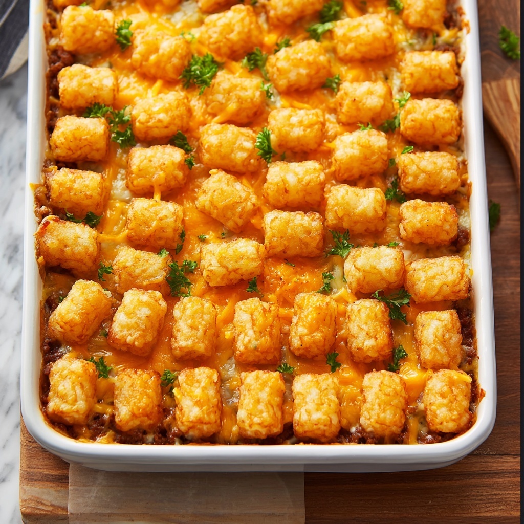 Tater Tot Casserole with Ground Beef, Green Beans, and Cheddar Cheese Recipe - Recipe Image