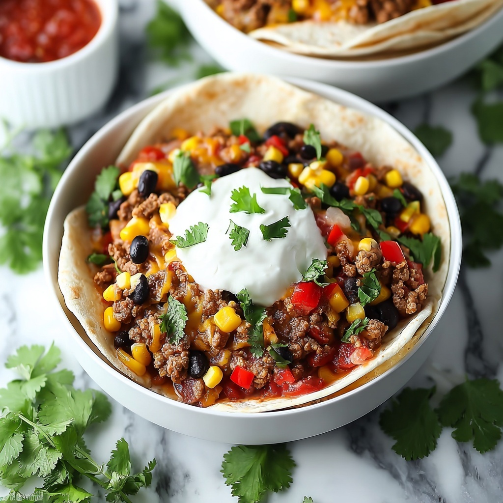 Cheesy Beefy Burrito Delight with Salsa and Sour Cream Recipe - Recipe Image