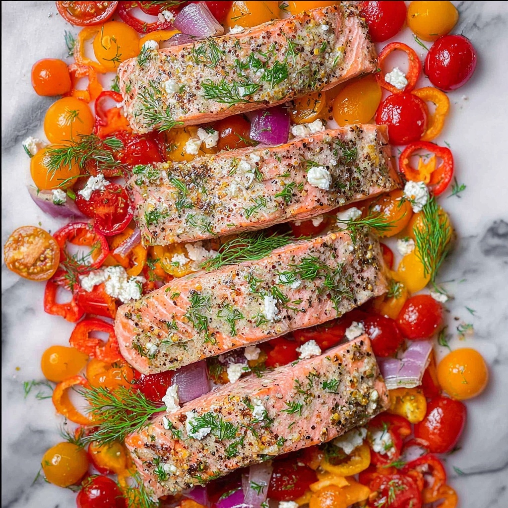 Mediterranean Salmon with Roasted Vegetables and Feta Recipe - Recipe Image