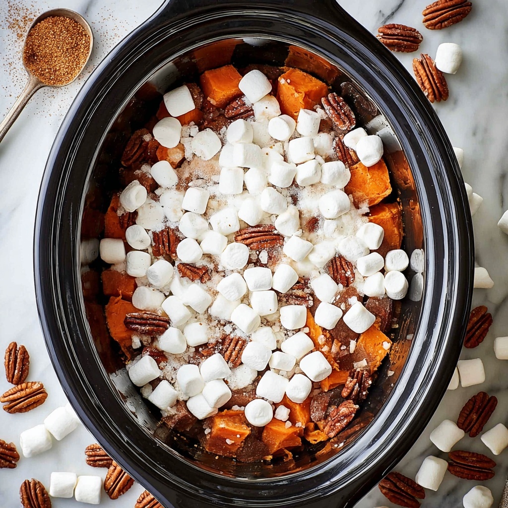 Crockpot Sweet Potato Casserole with Marshmallows and Pecans Recipe - Recipe Image