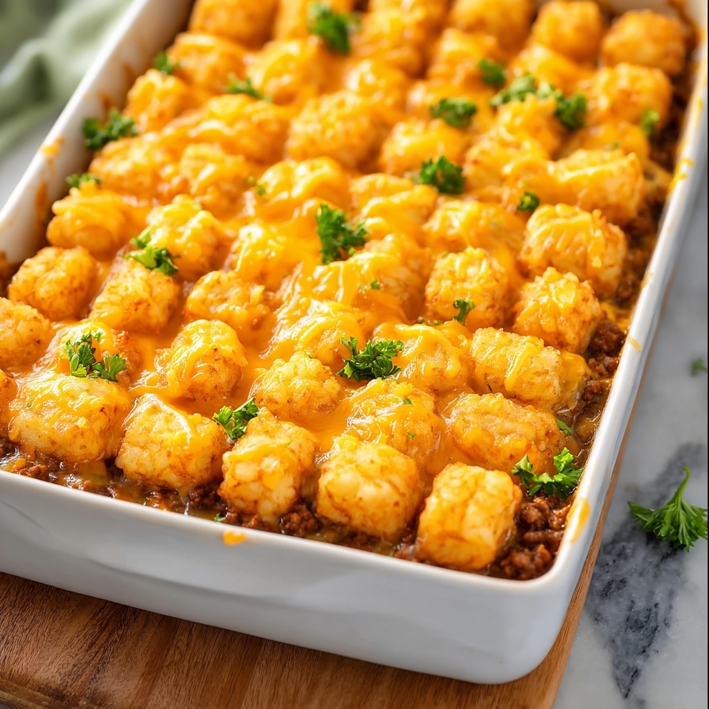 Tater Tot Casserole with Ground Beef, Green Beans, and Cheddar Cheese Recipe - Recipe Image