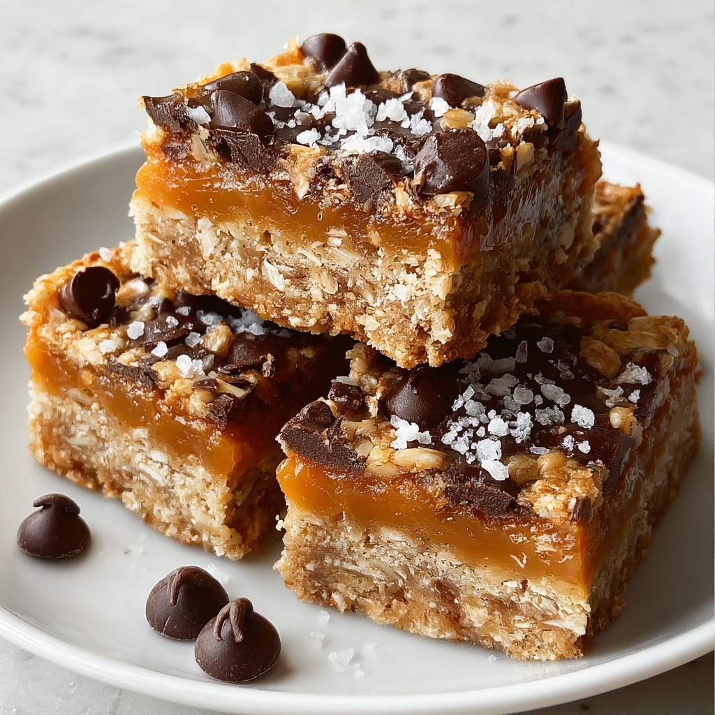 Salted Caramel Chocolate Chip Oat Cookie Bars Recipe - Recipe Image