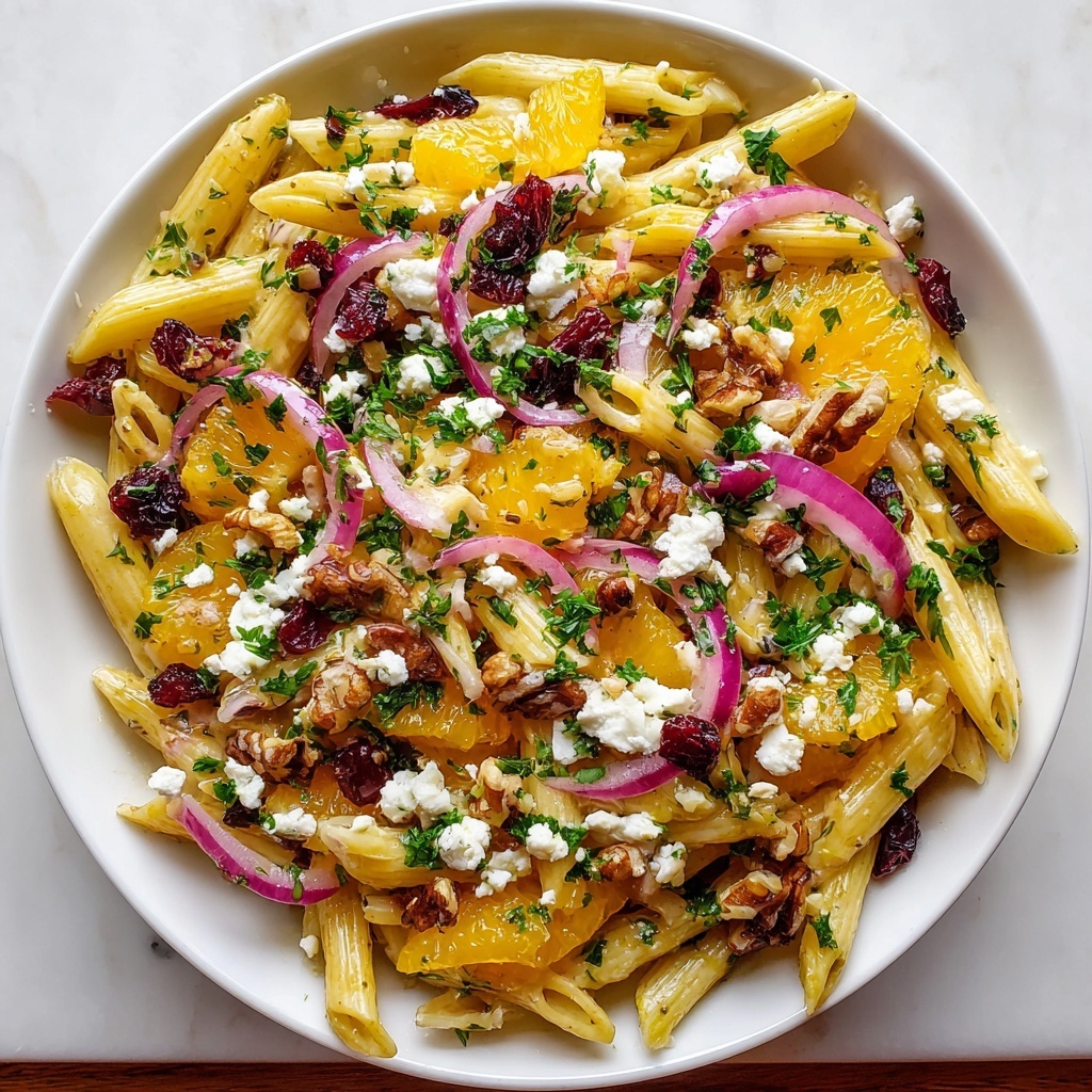 Feta & Cranberry Penne Salad with Orange Vinaigrette Recipe - Recipe Image