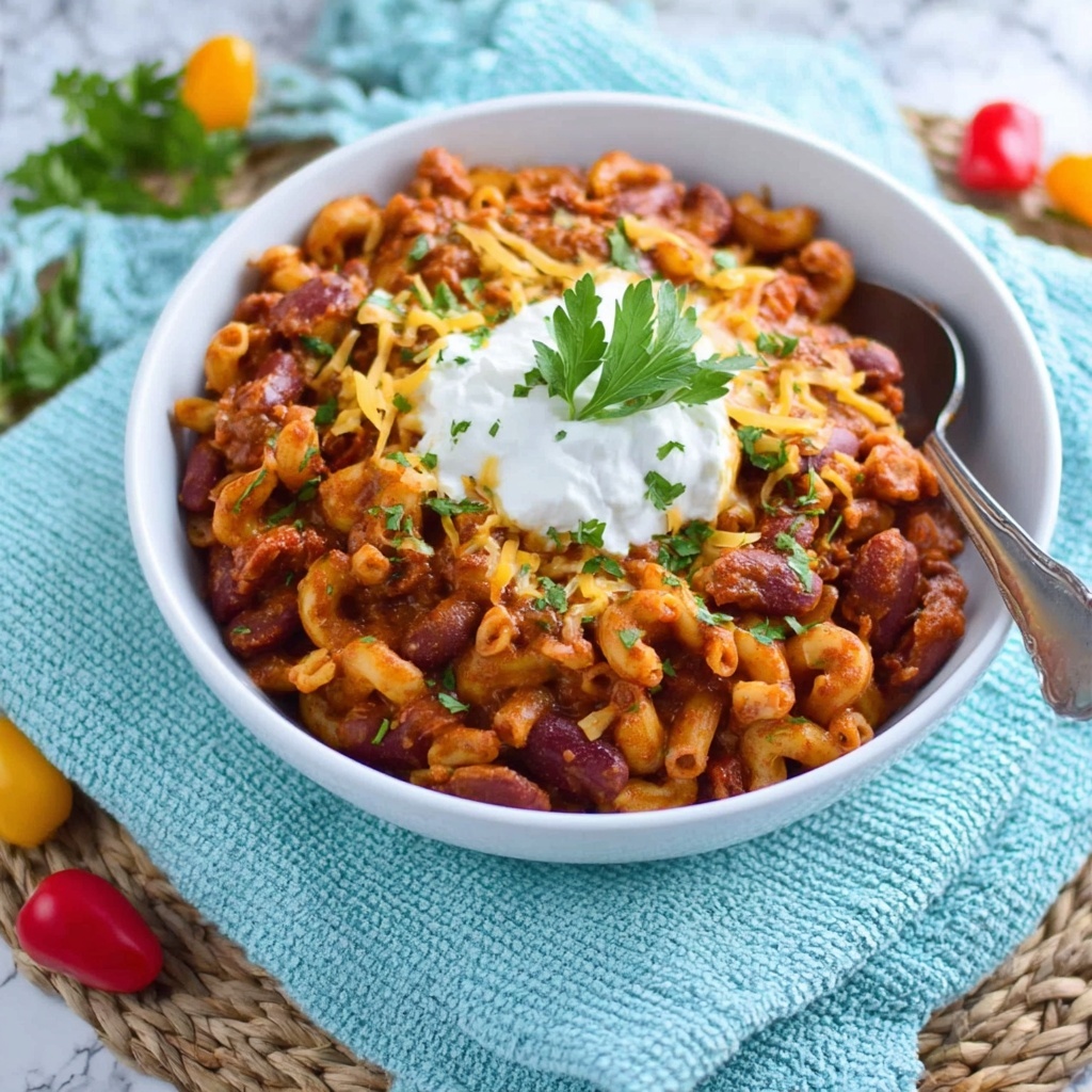 Slow Cooker Chili Mac with Cheddar and Kidney Beans Recipe - Recipe Image