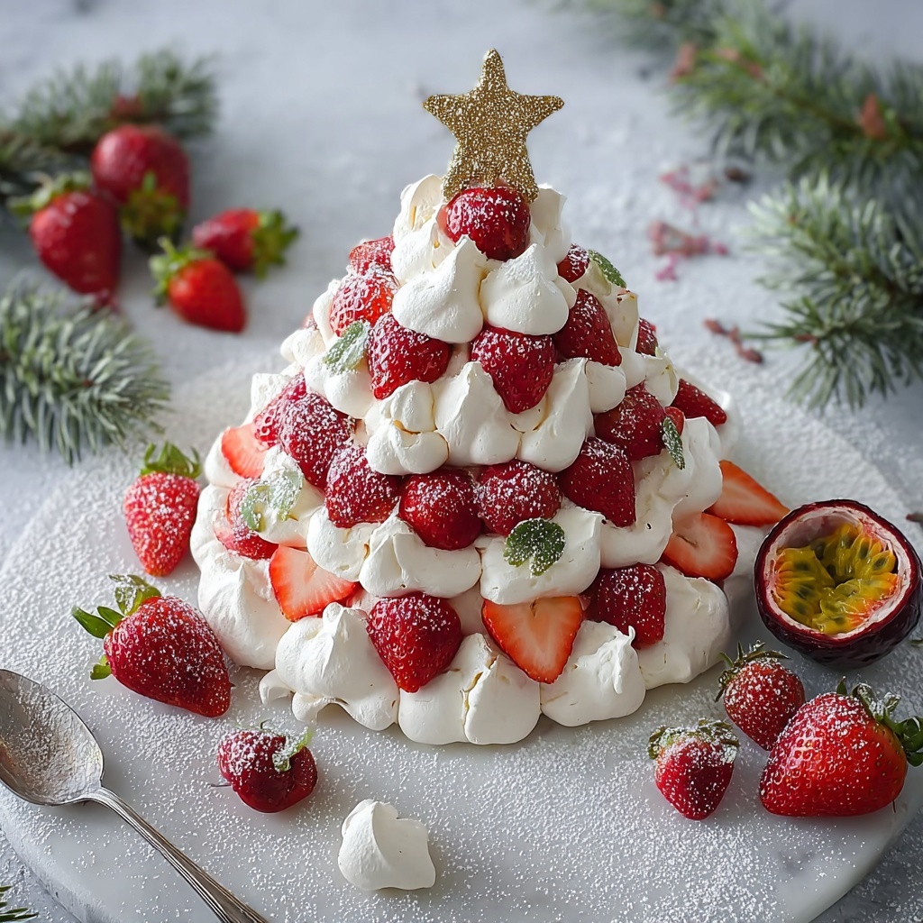 Irresistible Pavlova Christmas Tree with Strawberries & Passionfruit Recipe - Recipe Image