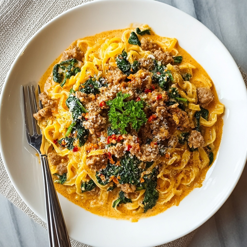Creamy Butternut Squash Pasta with Sausage and Spinach Recipe - Recipe Image