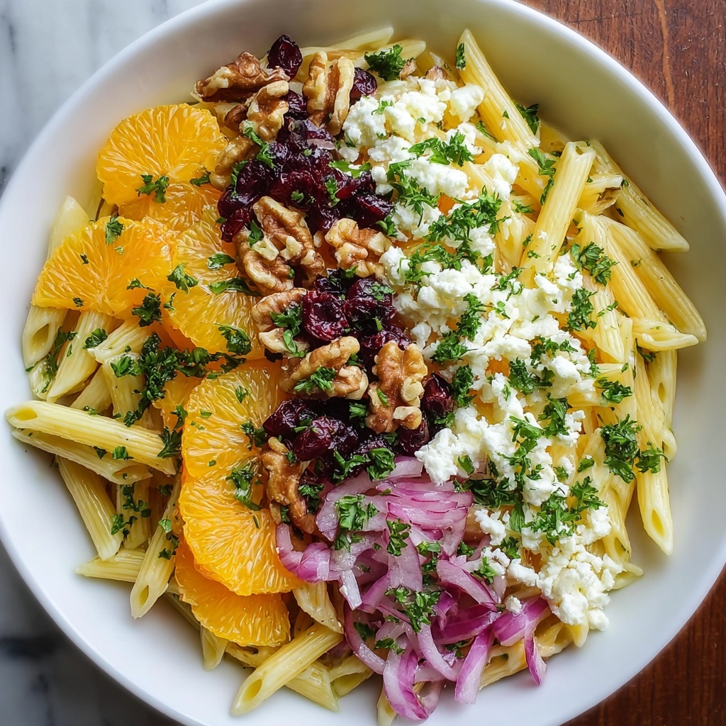 Feta & Cranberry Penne Salad with Orange Vinaigrette Recipe - Recipe Image
