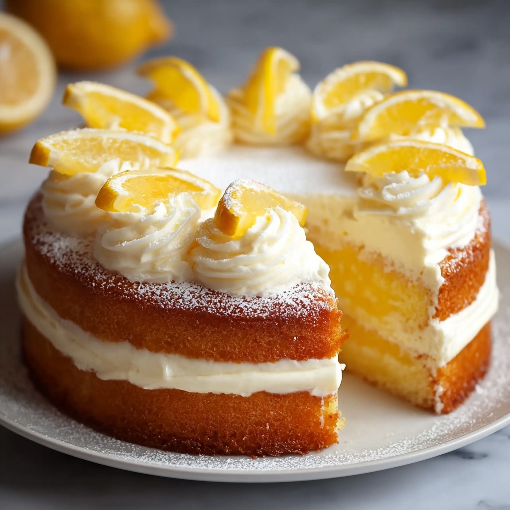 Irresistibly Sweet Lemon Cloud Cake with Whipped Cream Rosettes Recipe - Recipe Image