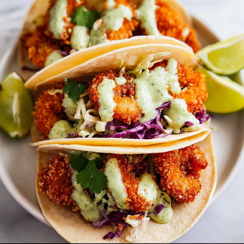 Crispy Oven Fried Shrimp Tacos with Cilantro Lime Sauce Recipe - Recipe Image
