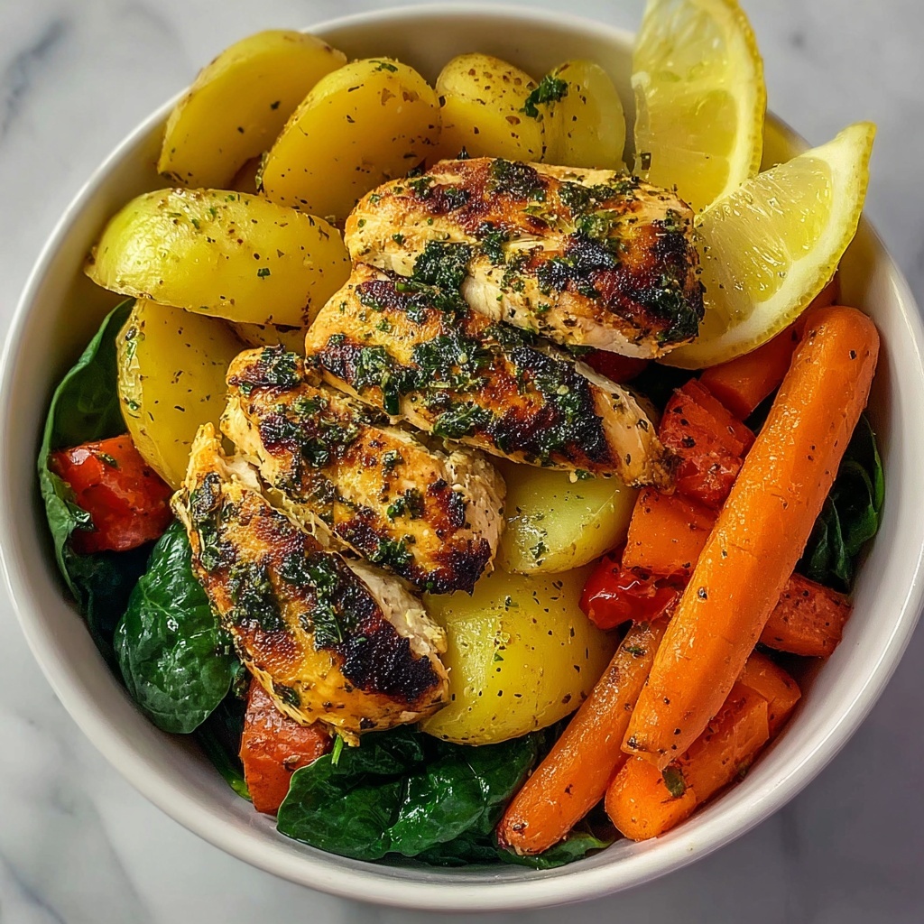 Grilled Chicken & Root Veggie Bowl with Spinach & Lemon Recipe - Recipe Image