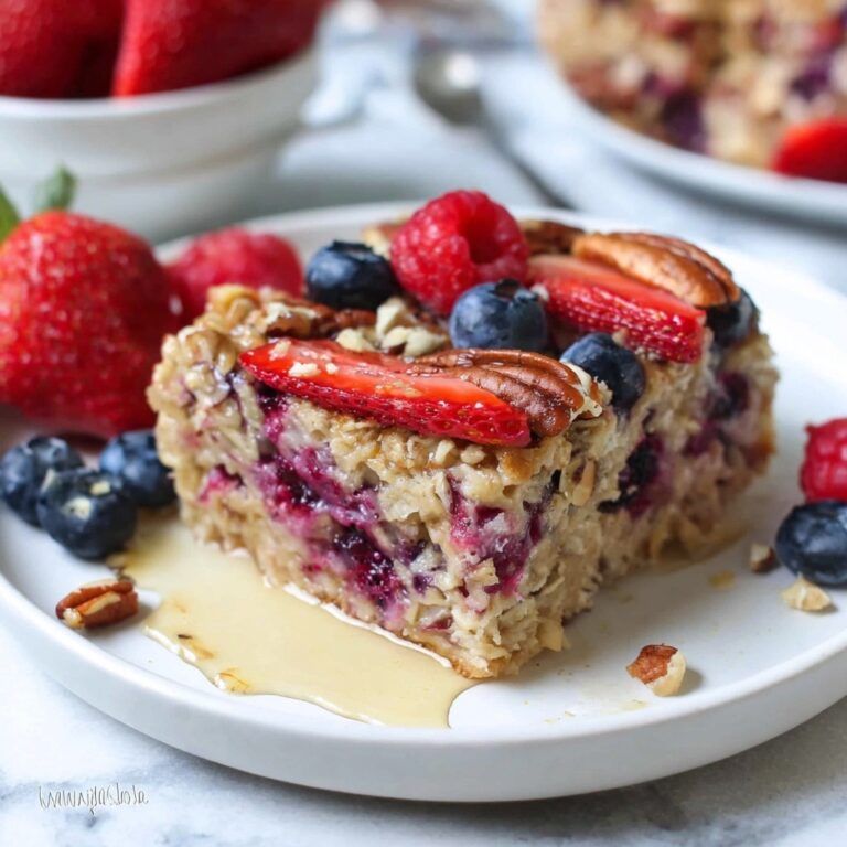 Baked Oatmeal with Berries, Pecans, and Maple Syrup Recipe