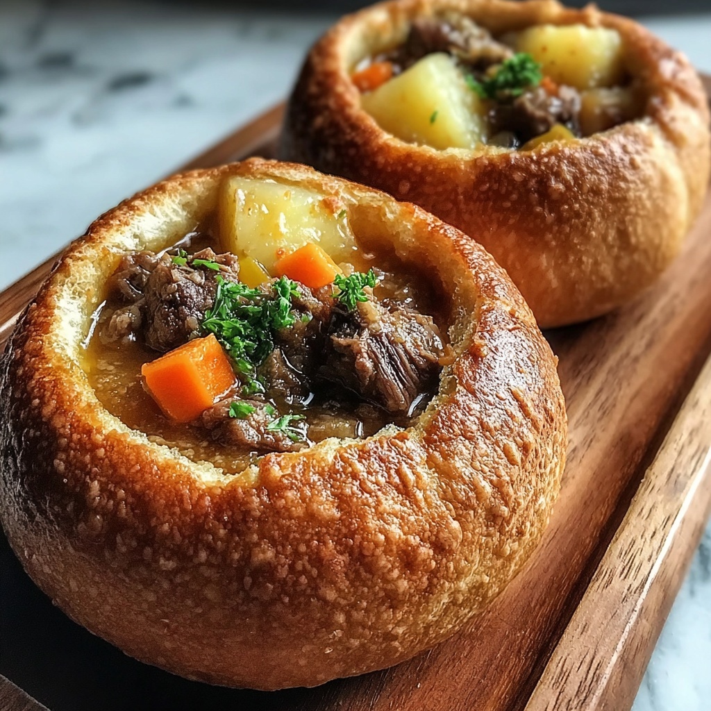 Beef Stew in Bread Bowls Recipe - Recipe Image