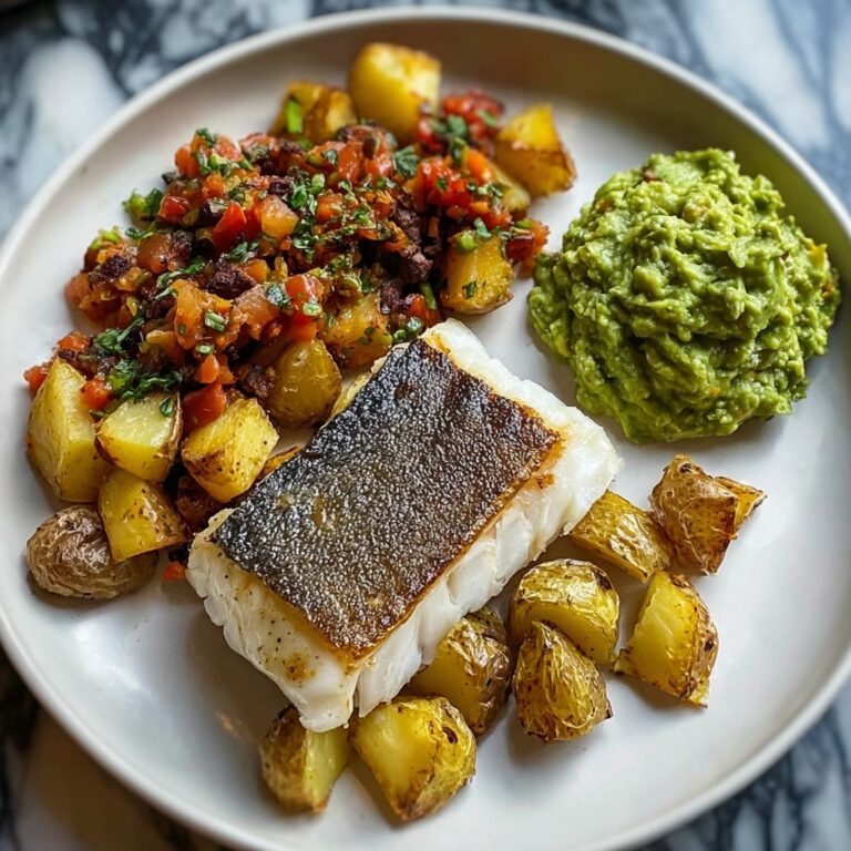 Pan-Seared Fish with Roasted Potatoes and Guacamole Recipe