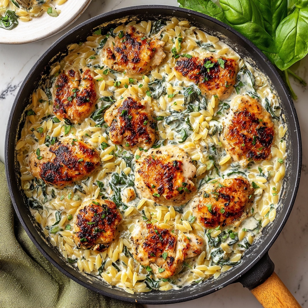 Creamy Ricotta Chicken and Orzo Skillet Recipe - Recipe Image