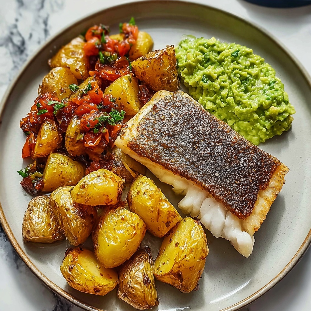 Pan-Seared Fish with Roasted Potatoes and Guacamole Recipe - Recipe Image