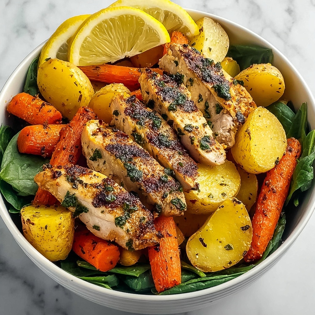 Grilled Chicken & Root Veggie Bowl with Spinach & Lemon Recipe - Recipe Image