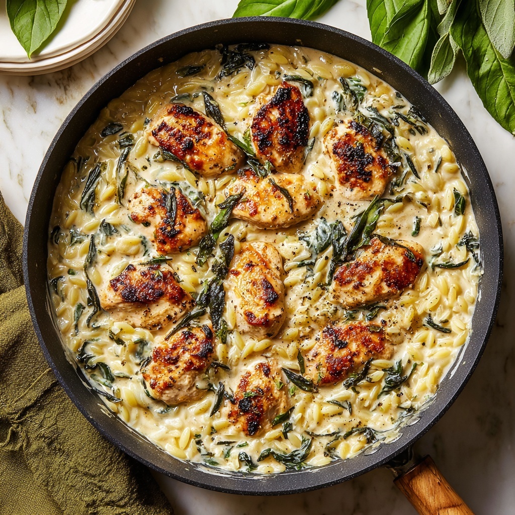 Creamy Ricotta Chicken and Orzo Skillet Recipe - Recipe Image