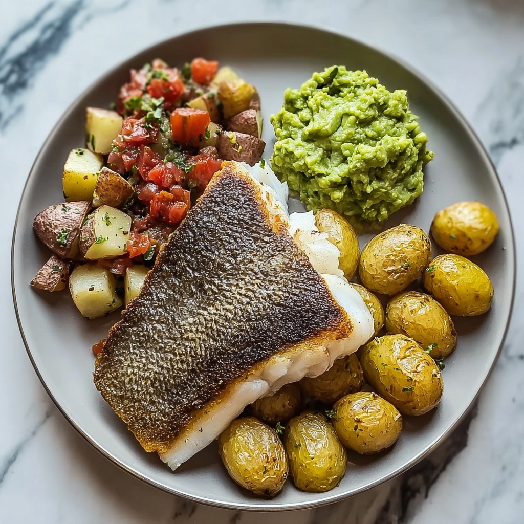 Pan-Seared Fish with Roasted Potatoes and Guacamole Recipe - Recipe Image
