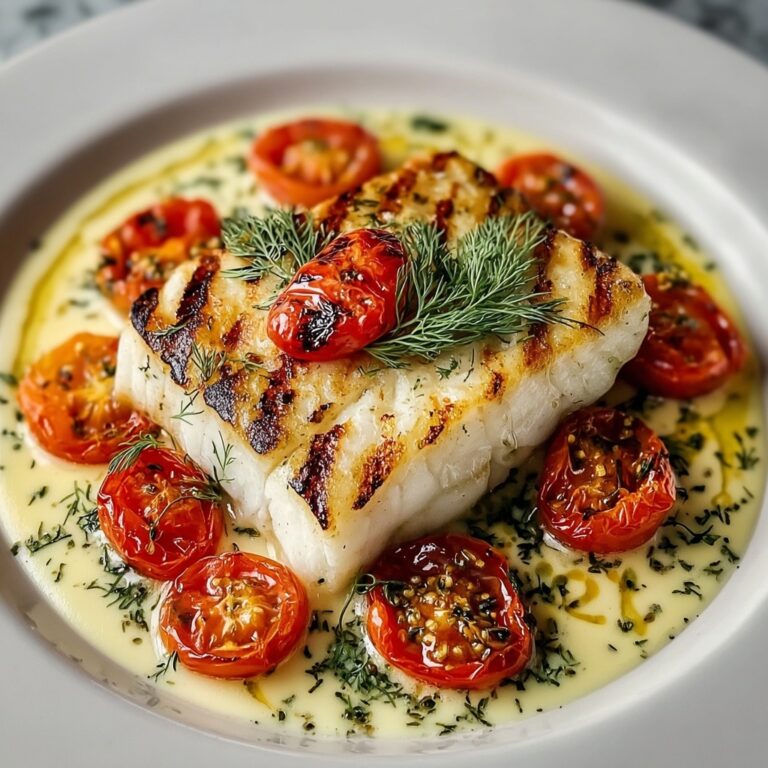 Indulgent Grilled Cod with Roasted Tomatoes and Creamy Dill Sauce Recipe